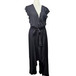 GRECERELLE Black Ruffle Wrap Maxi Dress Belted V Neck Flowy Women's M